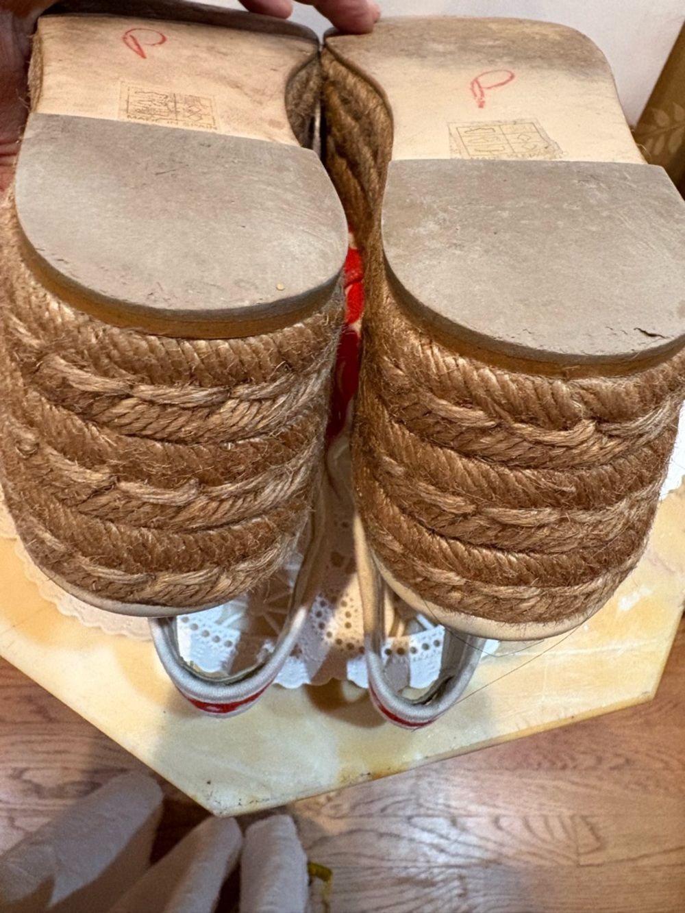STELLA McCARTHY Red & Ivory Canvas Espadrille Lace-Up Shoes - Picture 6 of 11